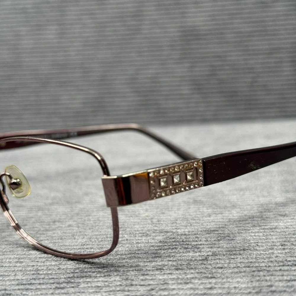 Saks Fifth Avenue 303 0S8R Burgundy Metal Eyeglass Frames Rhinestone 55-16-135